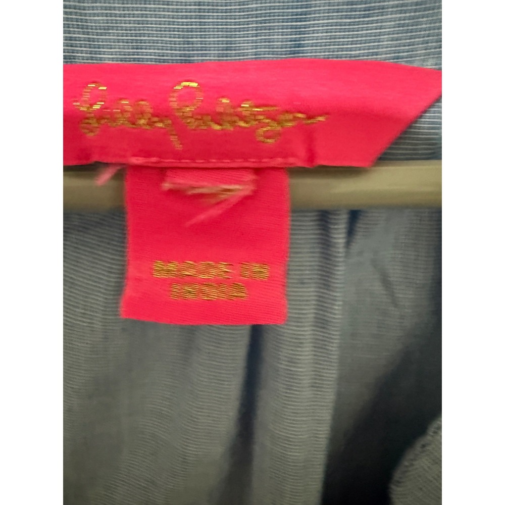 Lilly Pulitzer Size L Blue Pink Embroidered Tunic Top 100% Cotton Boho Resort - Picture 4 of 7